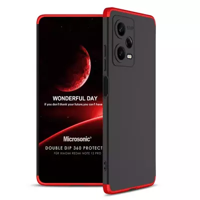 Microsonic Xiaomi Redmi Note 12 Pro Kılıf Double Dip 360 Protective Siyah Kırmızı