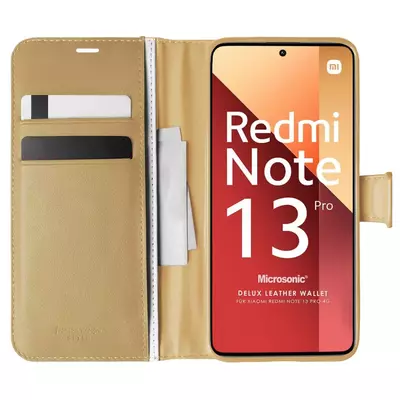Microsonic Xiaomi Redmi Note 13 Pro 4G Kılıf Delux Leather Wallet Gold
