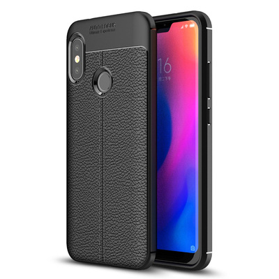 Microsonic Xiaomi Redmi Note 6 Pro Kılıf Deri Dokulu Silikon Siyah