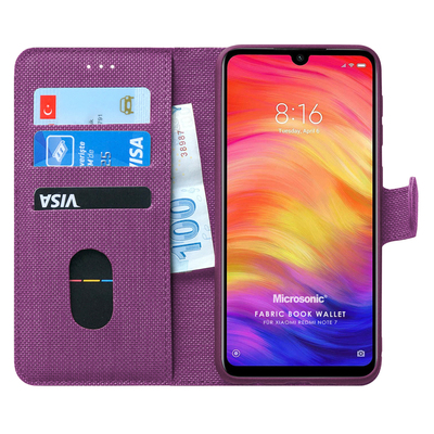 Microsonic Xiaomi Redmi Note 7 Kılıf Fabric Book Wallet Mor