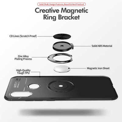 Microsonic Xiaomi Redmi Note 7 Kılıf Kickstand Ring Holder Lacivert