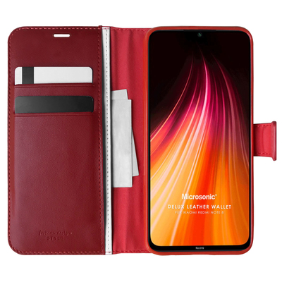 Microsonic Xiaomi Redmi Note 8 Kılıf Delux Leather Wallet Kırmızı