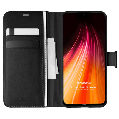 Microsonic Xiaomi Redmi Note 8 Kılıf Delux Leather Wallet Siyah