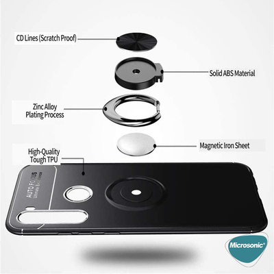 Microsonic Xiaomi Redmi Note 8 Kılıf Kickstand Ring Holder Siyah