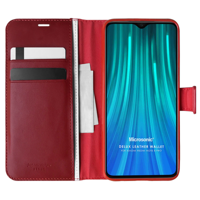 Microsonic Xiaomi Redmi Note 8 Pro Kılıf Delux Leather Wallet Kırmızı