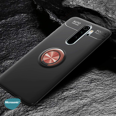 Microsonic Xiaomi Redmi Note 8 Pro Kılıf Kickstand Ring Holder Siyah Rose