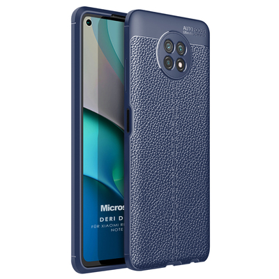 Microsonic Xiaomi Redmi Note 9 5G Kılıf Deri Dokulu Silikon Lacivert