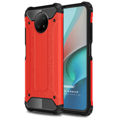 Microsonic Xiaomi Redmi Note 9 5G Kılıf Rugged Armor Kırmızı