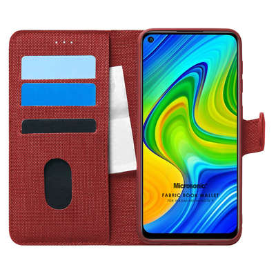 Microsonic Xiaomi Redmi Note 9 Kılıf Fabric Book Wallet Kırmızı