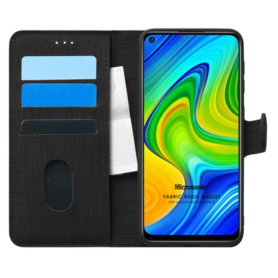 Microsonic Xiaomi Redmi Note 9 Kılıf Fabric Book Wallet Siyah