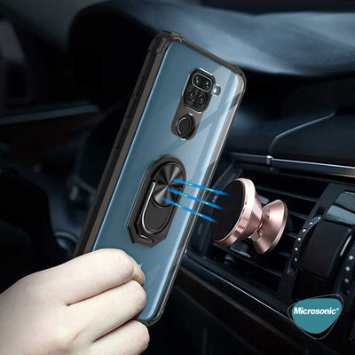 Microsonic Xiaomi Redmi Note 9 Kılıf Grande Clear Ring Holder Lacivert