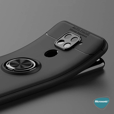 Microsonic Xiaomi Redmi Note 9 Kılıf Kickstand Ring Holder Siyah
