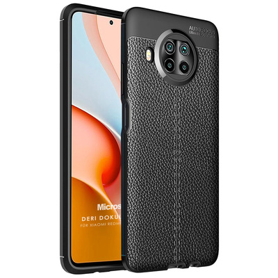 Microsonic Xiaomi Redmi Note 9 Pro 5G Kılıf Deri Dokulu Silikon Siyah