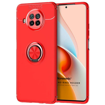 Microsonic Xiaomi Redmi Note 9 Pro 5G Kılıf Kickstand Ring Holder Kırmızı