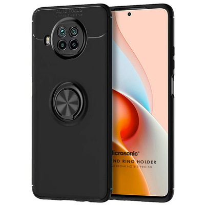 Microsonic Xiaomi Redmi Note 9 Pro 5G Kılıf Kickstand Ring Holder Siyah