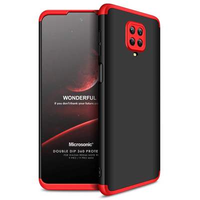 Microsonic Xiaomi Redmi Note 9S Kılıf Double Dip 360 Protective AYS Siyah Kırmızı