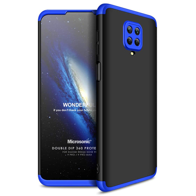 Microsonic Xiaomi Redmi Note 9S Kılıf Double Dip 360 Protective AYS Siyah Mavi