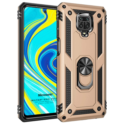 Microsonic Xiaomi Redmi Note 9S Kılıf Military Ring Holder Gold