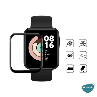 Microsonic Xiaomi Redmi Watch Tam Kaplayan Temperli Cam Full Ekran Koruyucu Siyah