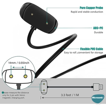 Microsonic Amazfit Bip 3 Pro Manyetik USB Şarj Kablosu Siyah