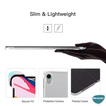 Microsonic Apple iPad 10.Nesil 10.9`` Kılıf (A2696-A2757-A2777) Slim Translucent Back Smart Cover Siyah