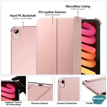 Microsonic Apple iPad Mini 6 2021 (A2567-A2568-A2569) Smart Case ve arka Kılıf Siyah
