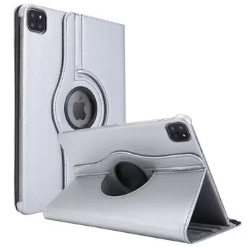 Microsonic Apple iPad Pro 11`` 2022 4. Nesil Kılıf (A2759-A2435-A2761-A2762) 360 Rotating Stand Deri Gümüş
