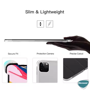 Microsonic Apple iPad Pro 12.9'' 2020 4.Nesil Kılıf, (A2229-A2069-A2232) Slim Translucent Back Smart Cover Mor