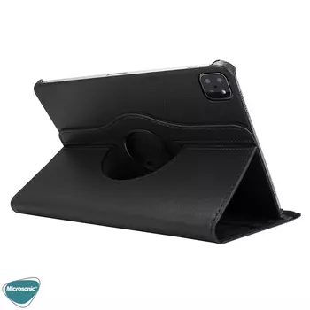 Microsonic Apple iPad Pro 12.9`` 2022 6. Nesil Kılıf (A2436-A2764-A2437-A2766) 360 Rotating Stand Deri Siyah