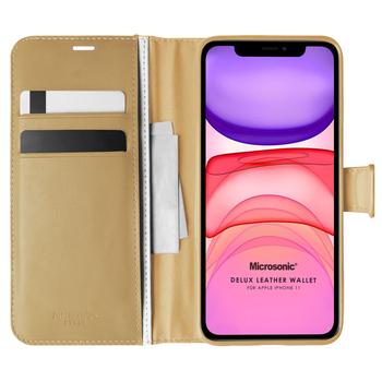 Microsonic Apple iPhone 11 Kılıf Delux Leather Wallet Gold Microsonic Apple iPhone 11 Kılıf Delux Leather Wallet Gold
