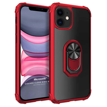 Microsonic Apple iPhone 11 Kılıf Grande Clear Ring Holder Kırmızı Microsonic Apple iPhone 11 Kılıf Grande Clear Ring Holder Kırmızı