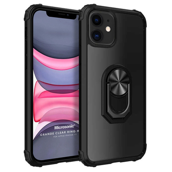 Microsonic Apple iPhone 11 Kılıf Grande Clear Ring Holder Siyah Microsonic Apple iPhone 11 Kılıf Grande Clear Ring Holder Siyah