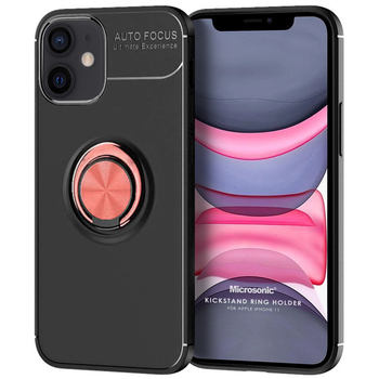Microsonic Apple iPhone 11 Kılıf Kickstand Ring Holder Siyah Rose Microsonic Apple iPhone 11 Kılıf Kickstand Ring Holder Siyah Rose