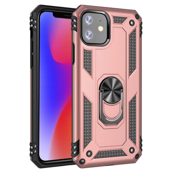 Microsonic Apple iPhone 11 Kılıf Military Ring Holder Rose Gold