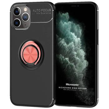 Microsonic Apple iPhone 11 Pro Kılıf Kickstand Ring Holder Siyah Rose Microsonic Apple iPhone 11 Pro Kılıf Kickstand Ring Holder Siyah Rose