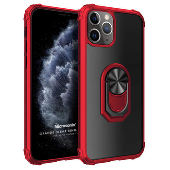 Microsonic Apple iPhone 11 Pro Max Kılıf Grande Clear Ring Holder Kırmızı Microsonic Apple iPhone 11 Pro Max Kılıf Grande Clear Ring Holder Kırmızı