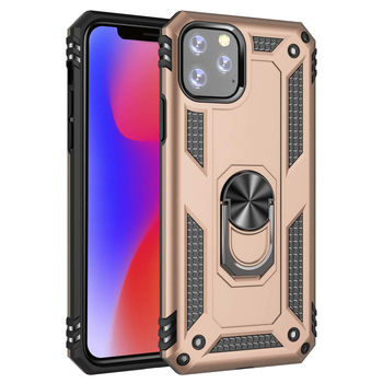 Microsonic Apple iPhone 11 Pro Max Kılıf Military Ring Holder Gold Microsonic Apple iPhone 11 Pro Max Kılıf Military Ring Holder Gold