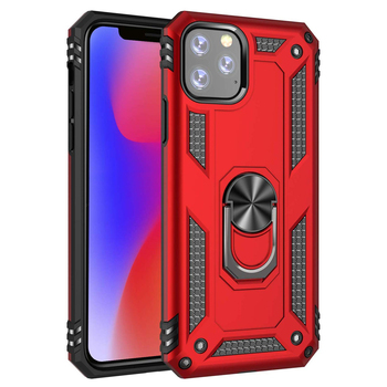 Microsonic Apple iPhone 11 Pro Max Kılıf Military Ring Holder Kırmızı