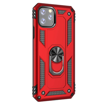 Microsonic Apple iPhone 11 Pro Max Kılıf Military Ring Holder Kırmızı