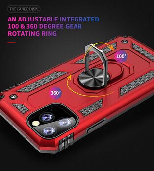 Microsonic Apple iPhone 11 Pro Kılıf Military Ring Holder Kırmızı