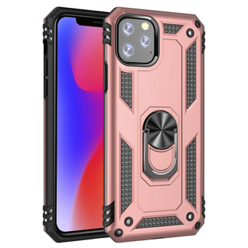 Microsonic Apple iPhone 11 Pro Kılıf Military Ring Holder Rose Gold