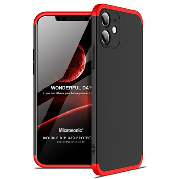 Microsonic Apple iPhone 12 Kılıf Double Dip 360 Protective AYS Siyah Kırmızı
