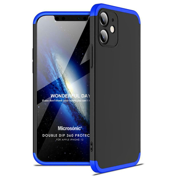Microsonic Apple iPhone 12 Kılıf Double Dip 360 Protective AYS Siyah Mavi Microsonic Apple iPhone 12 Kılıf Double Dip 360 Protective AYS Siyah Mavi