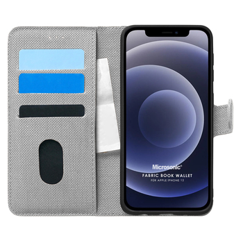 Microsonic Apple iPhone 12 Kılıf Fabric Book Wallet Gri Microsonic Apple iPhone 12 Kılıf Fabric Book Wallet Gri