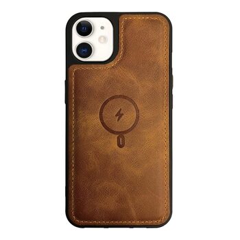 Microsonic Apple iPhone 12 Kılıf MagSafe Genuine Leather Açık Kahverengi
