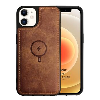 Microsonic Apple iPhone 12 Kılıf MagSafe Genuine Leather Kahverengi