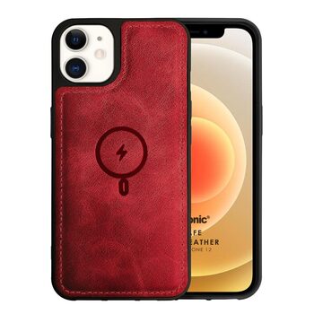 Microsonic Apple iPhone 12 Kılıf MagSafe Genuine Leather Kırmızı