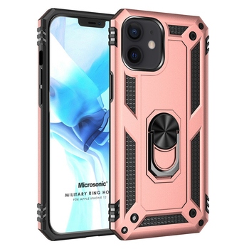Microsonic Apple iPhone 12 Kılıf Military Ring Holder Rose Gold Microsonic Apple iPhone 12 Kılıf Military Ring Holder Rose Gold