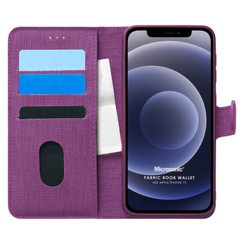 Microsonic Apple iPhone 12 Mini Kılıf Fabric Book Wallet Mor Microsonic Apple iPhone 12 Mini Kılıf Fabric Book Wallet Mor