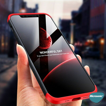 Microsonic Apple iPhone 12 Pro Kılıf Double Dip 360 Protective AYS Siyah Kırmızı